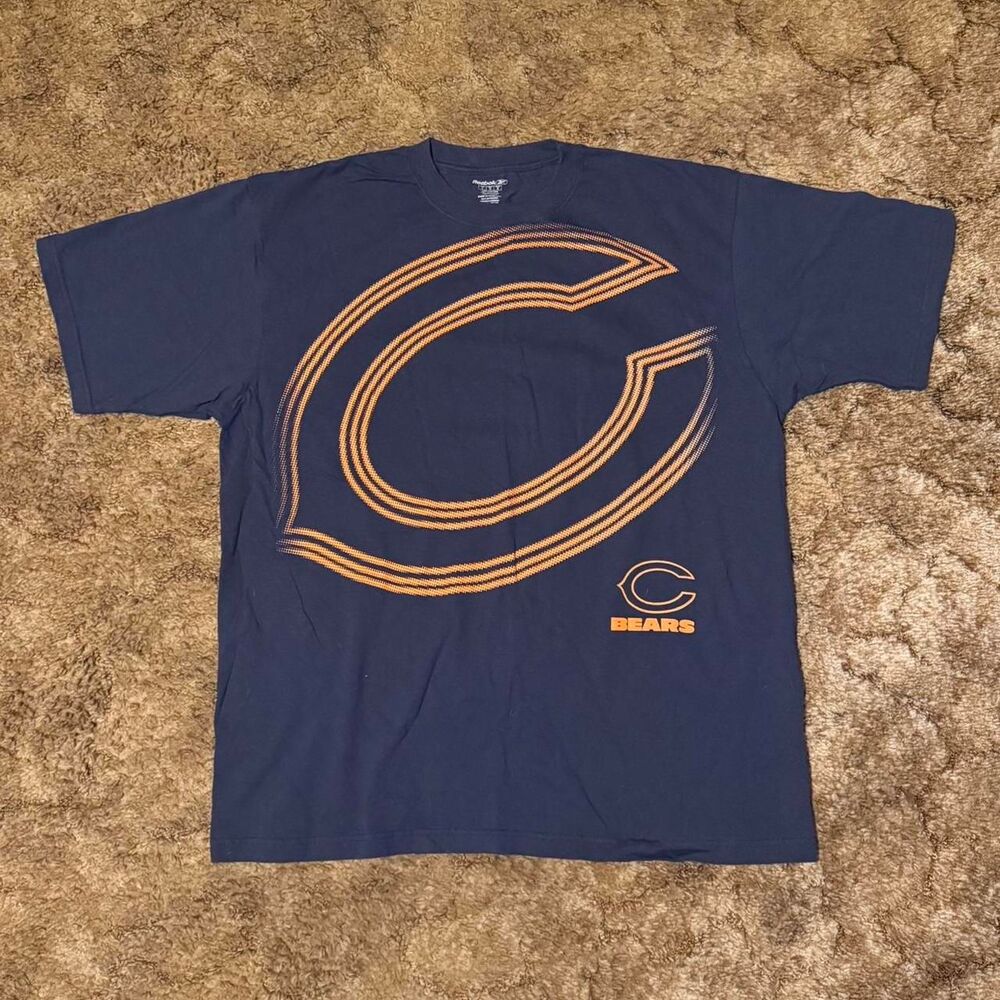 Chicago Bears Reebok NFL Graphic Tee Navy Big C Logo Football Large Y2K